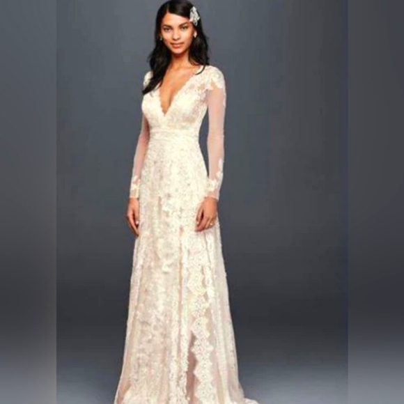 NWT 🔔 Melissa Sweet Sleeved V-Neck Sheath Wedding Dress - SIZE 4 - Picture 14 of 16